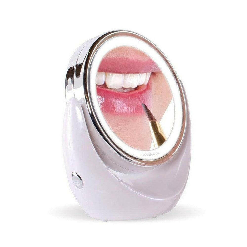 Ronde witte Lanaform LED Mirror X10 met zilveren rand en aanstaande LED-verlichting