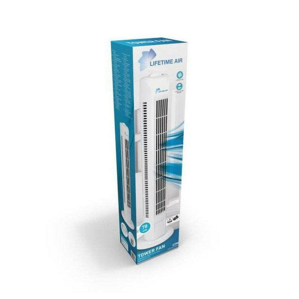 Lifetime Air torenventilator TF-35A verpakking met blauwe accenten en specificaties