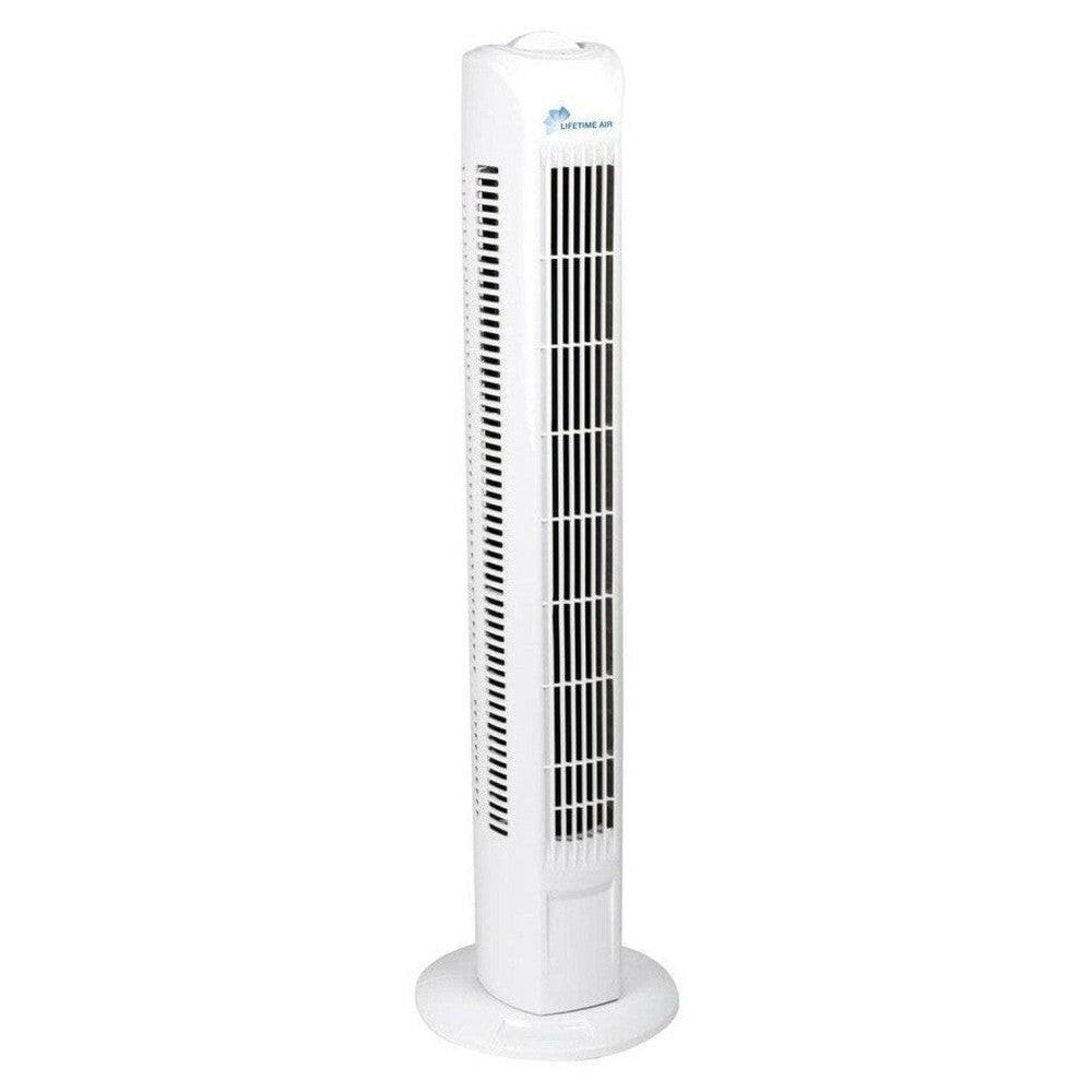 Witte Lifetime Air torenventilator TF-35A met zwarte luchtgaten en bedieningsknop