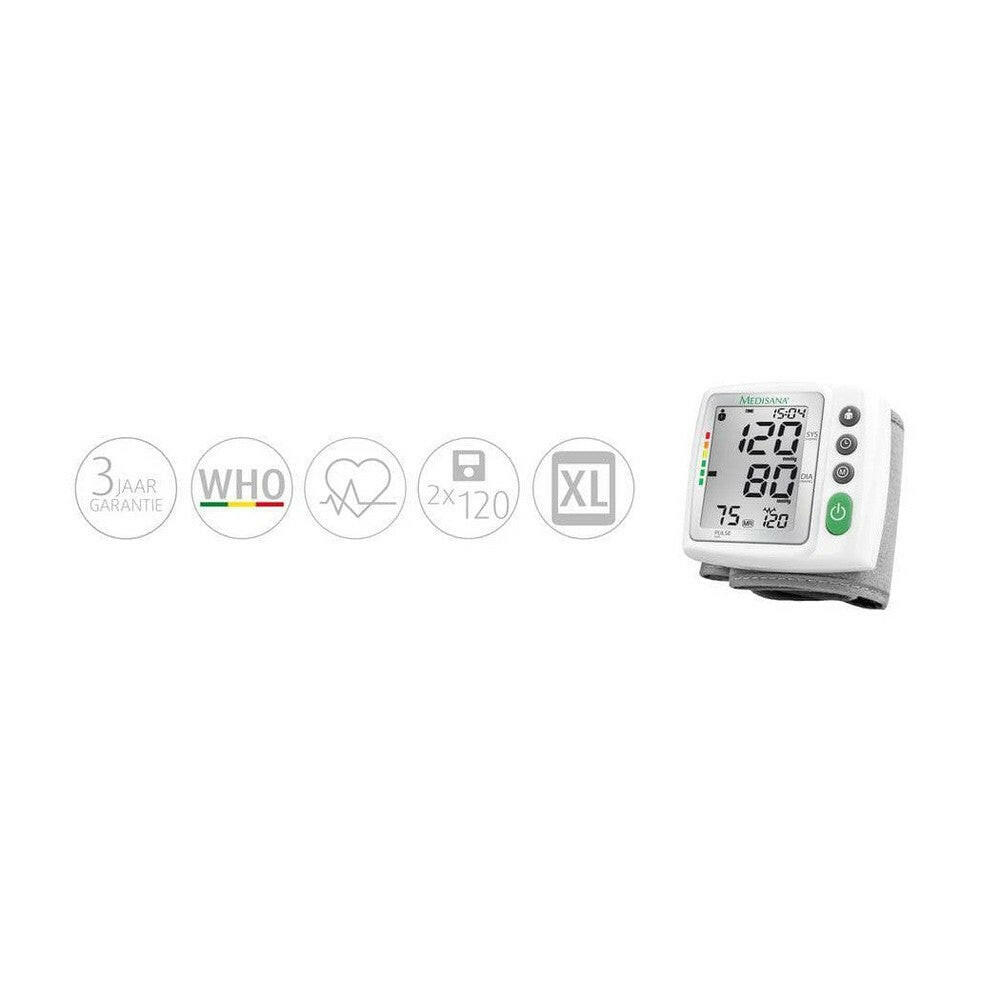 Medisana BW 315 polsbloeddrukmeter iconen voor garantie, geheugen en hartslag