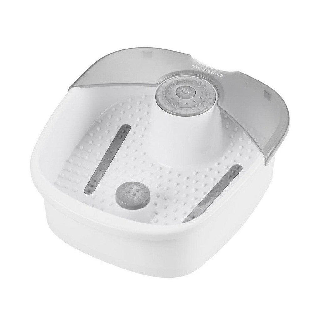 Medisana FS 881 wit voetbubbelbad met grijze bedieningsknop en reflexmassage