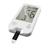 Schuine weergave van Medisana MediTouch 2 meter met ingevoegde teststrip