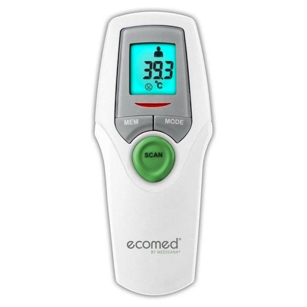 Medisana koortsthermometer toont hoge temperatuur met rood waarschuwingspictogram op scherm