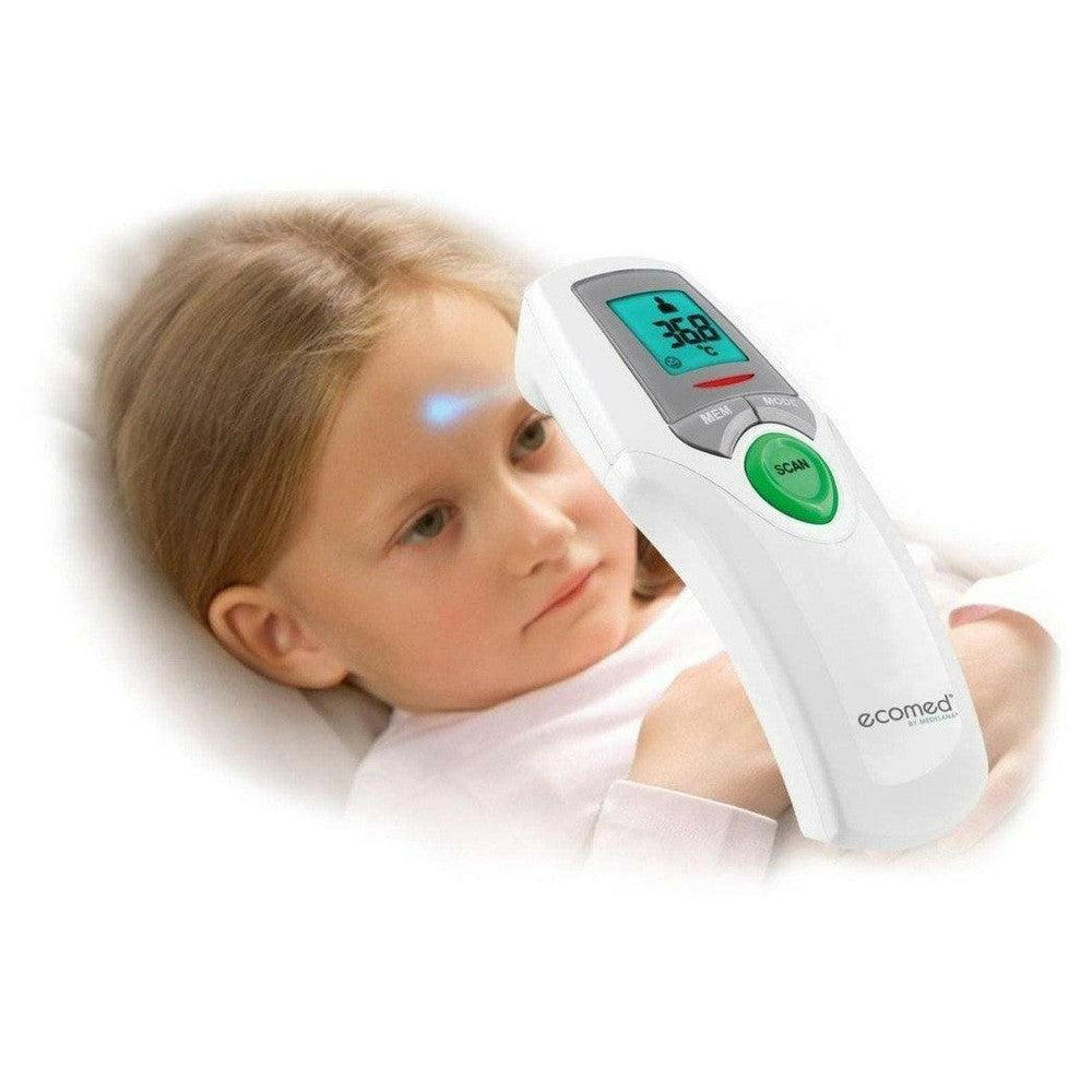 Contactloze temperatuurmeting bij kind met Medisana Ecomed voorhoofdthermometer