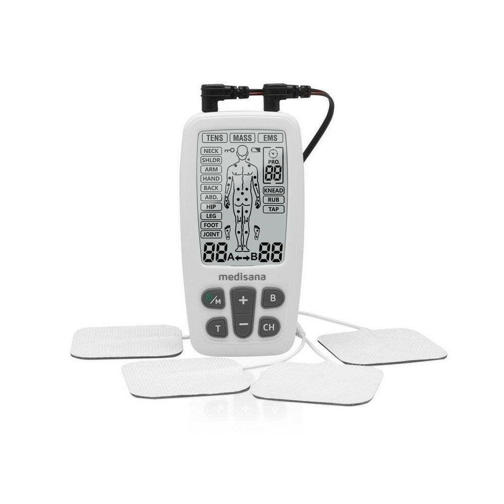 Medisana TT 200 EMS apparaat wit met display lichaamssilhouet en stekkers