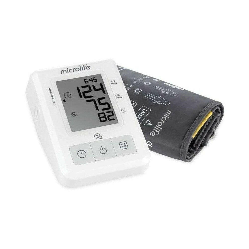 Microlife bovenarmbloeddrukmeter set met donkergrijze latex manchet en wit apparaat