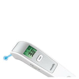 Close-up Microlife NC150 thermometer groen display tijd en temperatuur pictogrammen