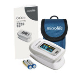 Microlife OXY 210 witte vinger saturatiemeter met OLED-display, opbergzakje en batterijen