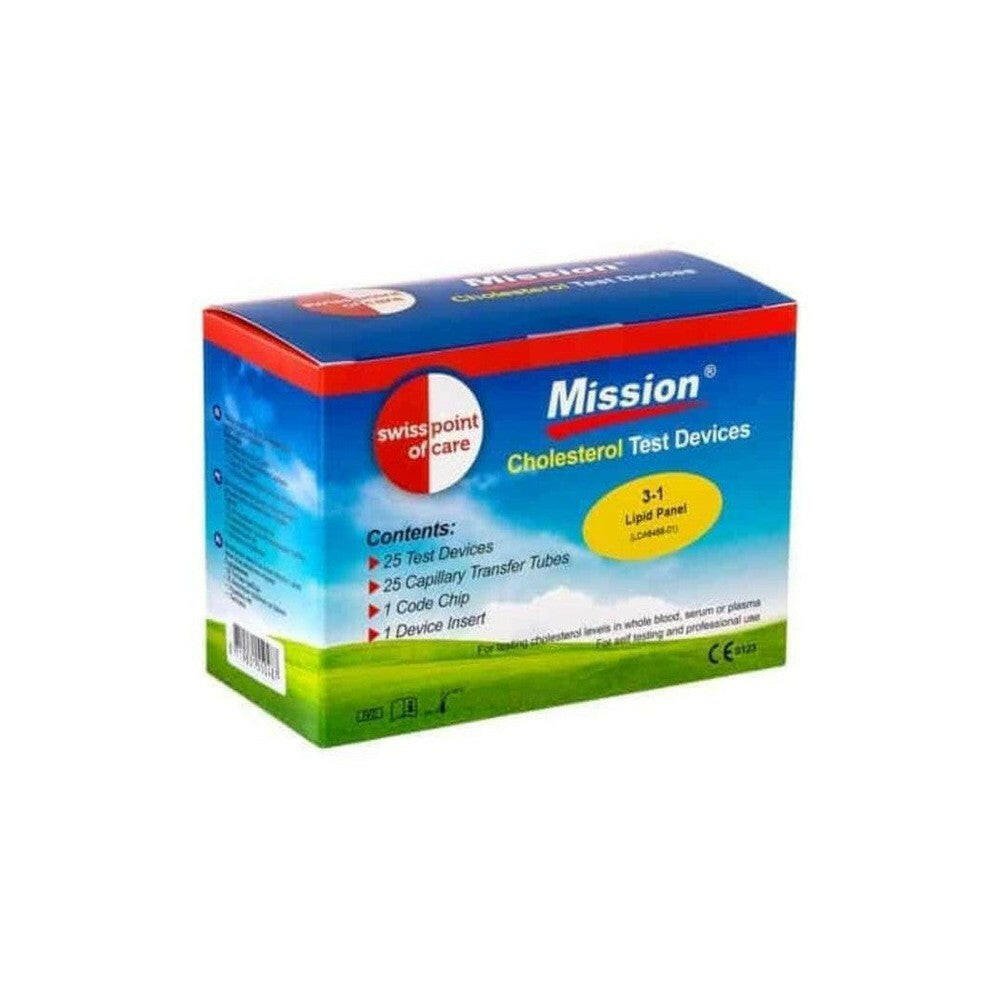 Mission 3-in-1 cholesterolteststrips doos met 25 strips en capillairen