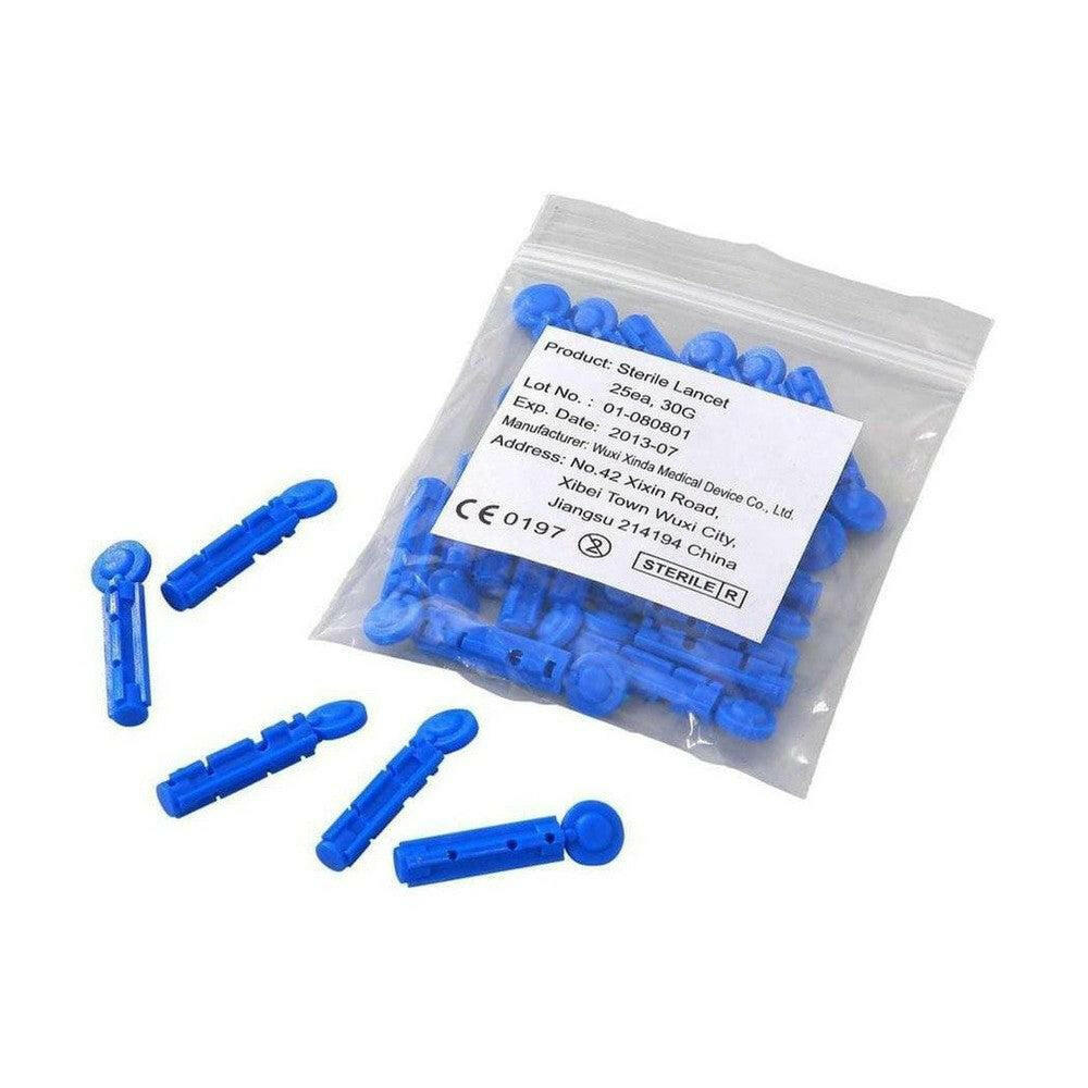 Blauwe MultiCheck lancetten 30G verpakt per 25 stuks voor pijnloze glucosemeting