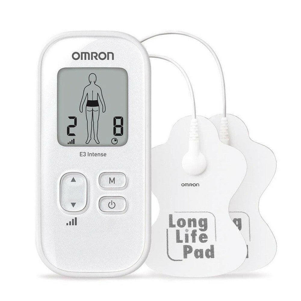Omron E3 Intense TENS-apparaat met scherm en Long Life elektroden in wit