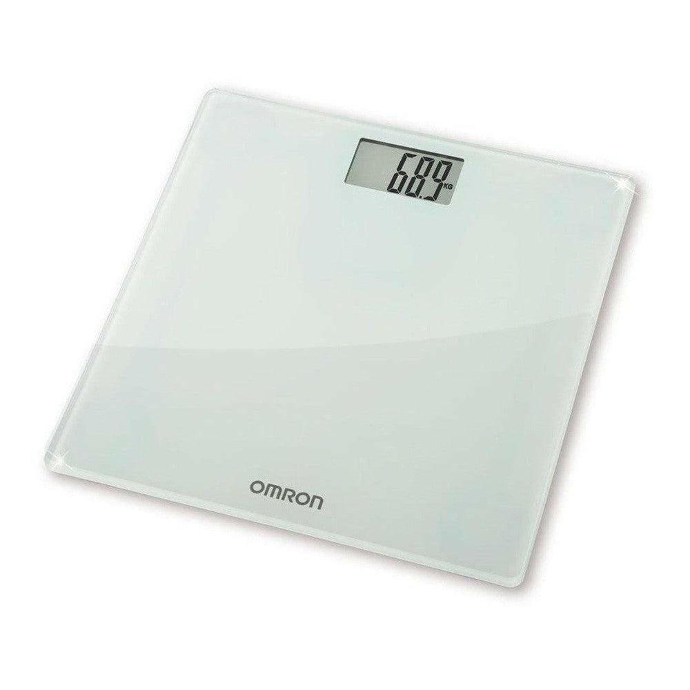 Witte Omron HN-286 digitale personenweegschaal met gehard glas en display