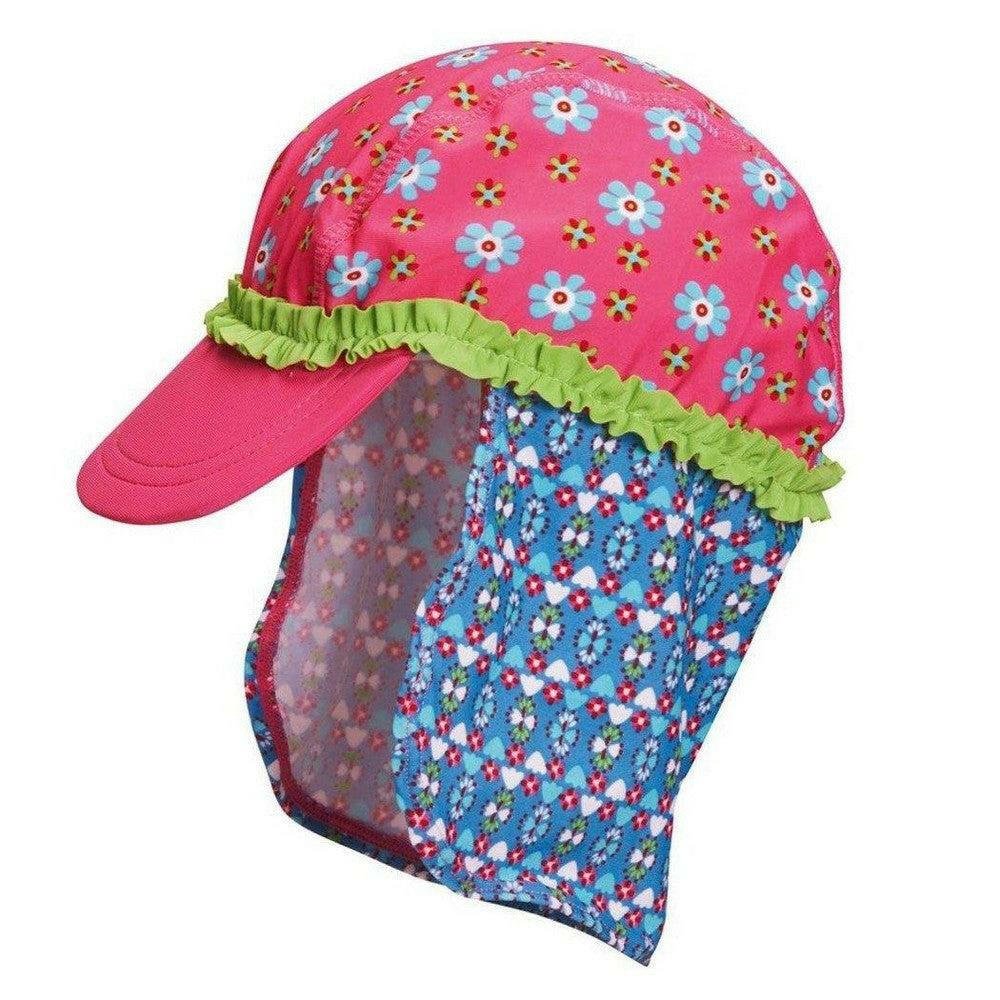 Roze Playshoes UV-pet voor kinderen met bloemenprint en nekflap