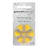PowerOne P10 geel hoortoestelbatterijen 6-pack in zilveren verpakking