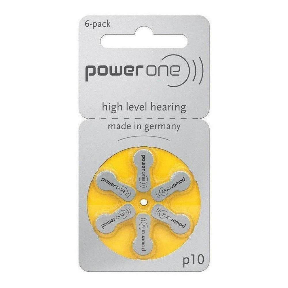 PowerOne P10 geel hoortoestelbatterijen 6-pack in zilveren verpakking