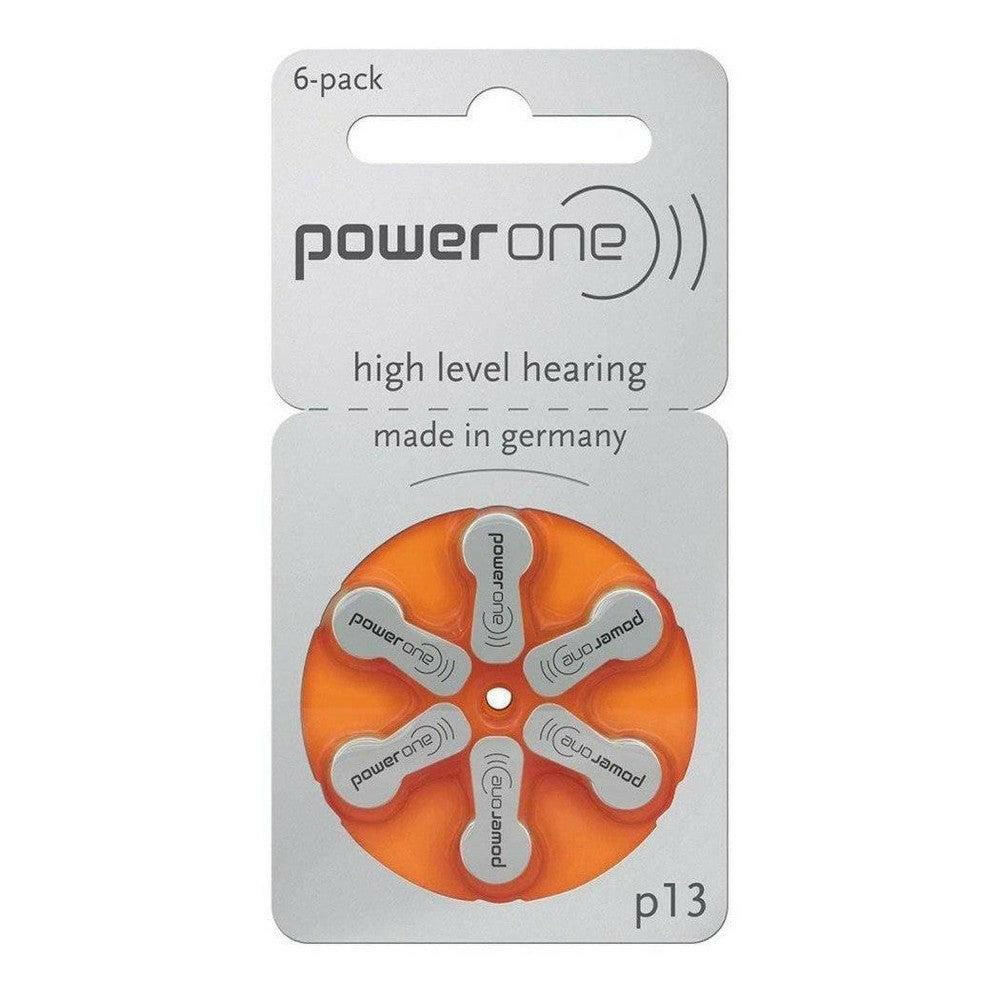 PowerOne P13 oranje hoortoestelbatterijen 6-pack in zilveren verpakking