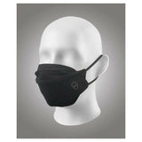 Zwart tweelaags herbruikbaar mondmasker Ribcap op mannequin met wit logo