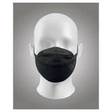 Voorzijde zwart tweelaags ademend mondmasker Ribcap met zichtbare oorbanden