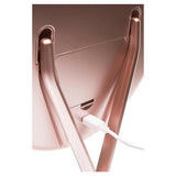 Roze metalen make-upspiegel met USB-aansluiting en V-vormige achterkant
