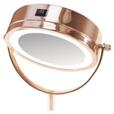 Rio roze-gouden make-upspiegel met ingeschakelde LED-ringverlichting