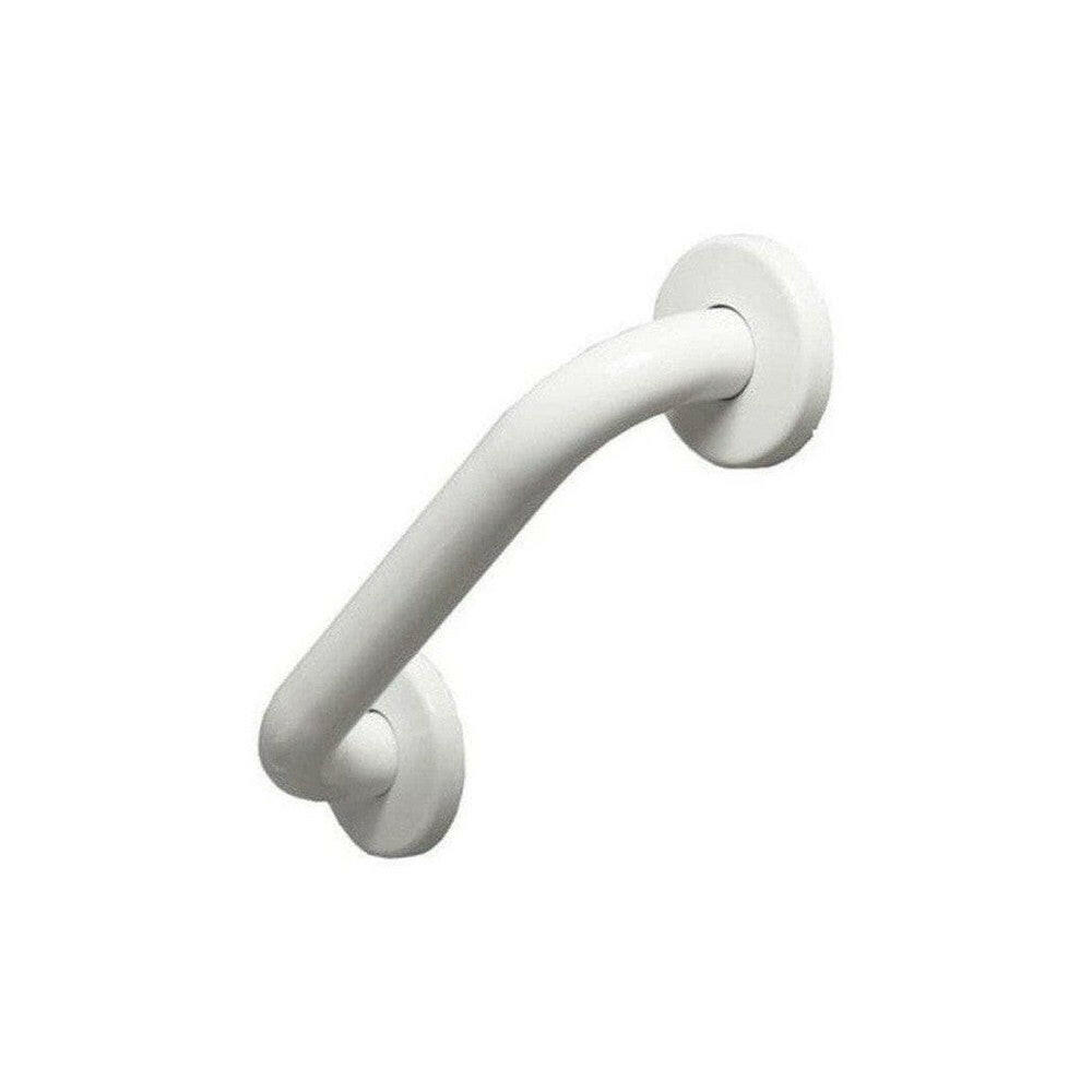 Close-up gebogen SecuCare wandbeugel wit staal mat afwerking