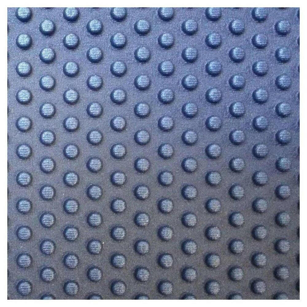 Close-up van antislip onderkant blauwe Sirex fitnessmat met ronde knoppenpatroon