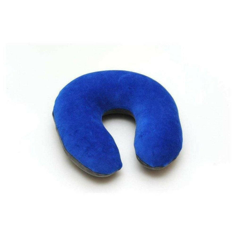 Blauw hoefijzervormig nekkussen van traagschuim met fluweelachtige hoes