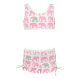 Snapper Rock 3-delige UV-bikini set voor kinderen met roze olifantenprint en witte strikjes