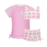 Snapper Rock kinder-UV-set met roze shirt, olifantendessin en broekjes met witte strikken