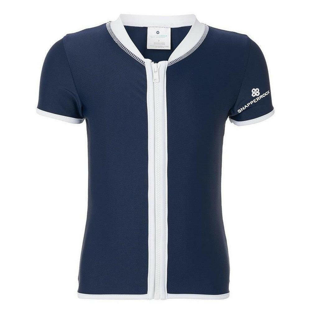 Navyblauw Snapper Rock UV-zwemshirt met rits en korte mouwen voor kinderen