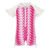 Roze witte Snapper Rock UV-zwemkleding met rits en veerpatroon