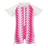 Roze witte Snapper Rock UV-zwemkleding met rits en veerpatroon