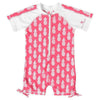 Snapper Rock kinderzwempak roze met witte ananasprint, rits en UPF50+ bescherming