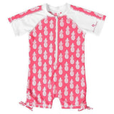 Snapper Rock kinderzwempak roze met witte ananasprint, rits en UPF50+ bescherming