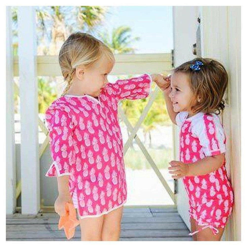 Roze Snapper Rock UV-zwemkleding met ananasprint en korte mouwen voor meisjes