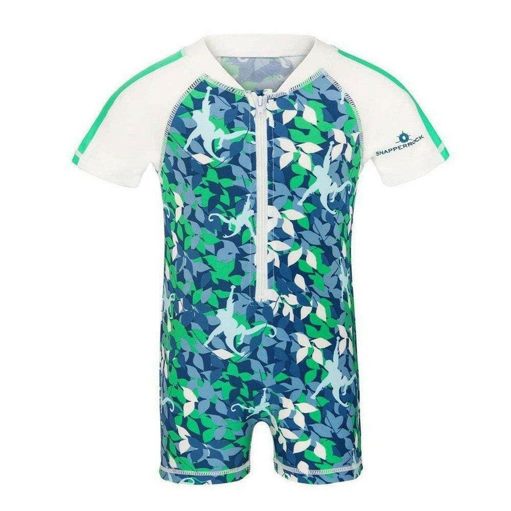 Snapper Rock UV-zwemkleding pakje met rits en korte mouwen in blauw met aapjesprint