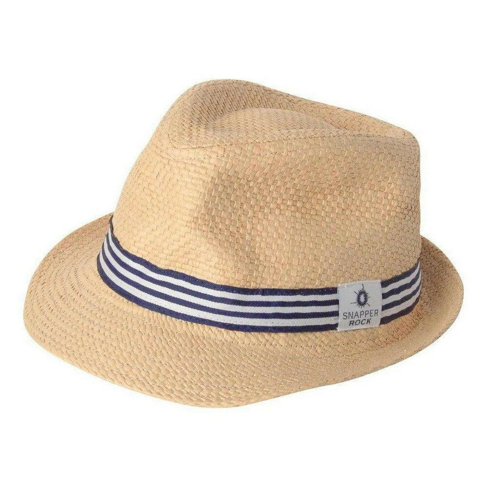 Snapper Rock papier hoedje fedora close-up met gestreepte band en logo