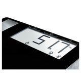 Close-up LCD-display zwarte Soehnle weegschaal met Bluetooth en BMI-meting