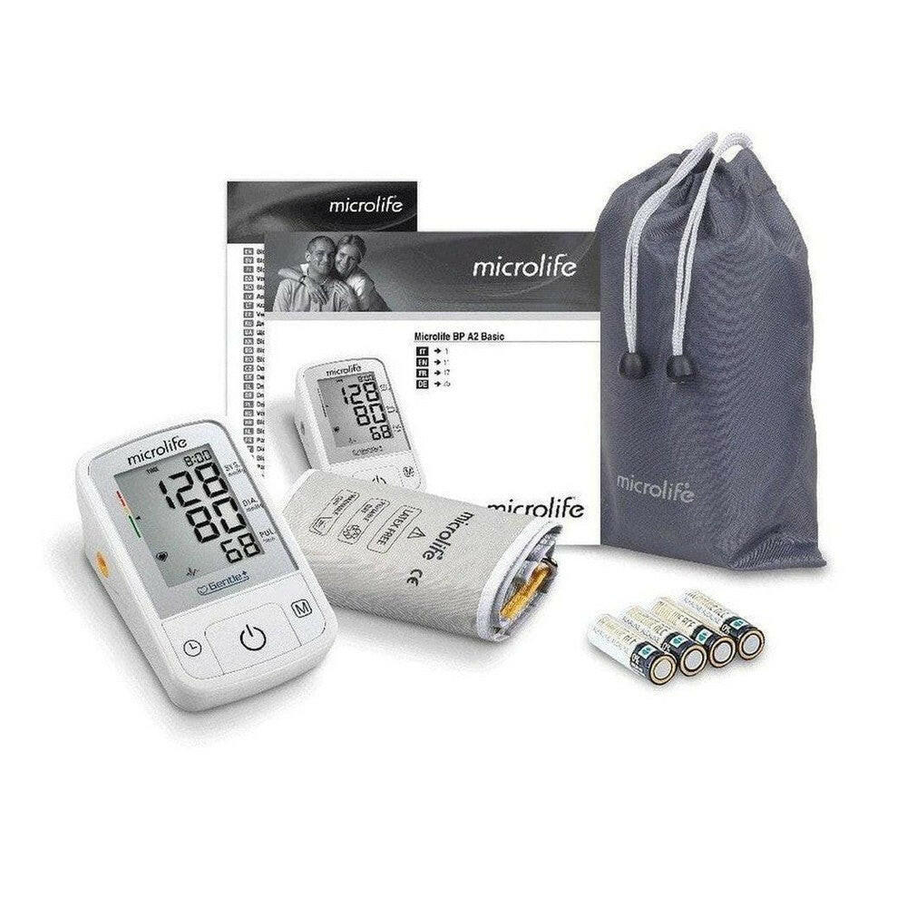 Microlife BP A2 Basic bloeddrukmeter set met manchet, batterijen en draagtas