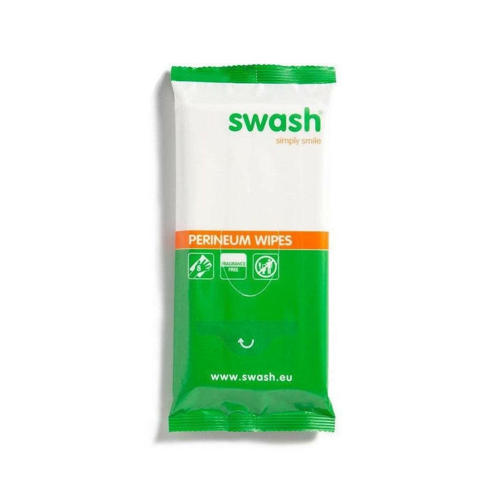 Swash Perineum Wipes verpakking met 8 parfumvrije vochtige wasdoekjes voor intieme verzorging