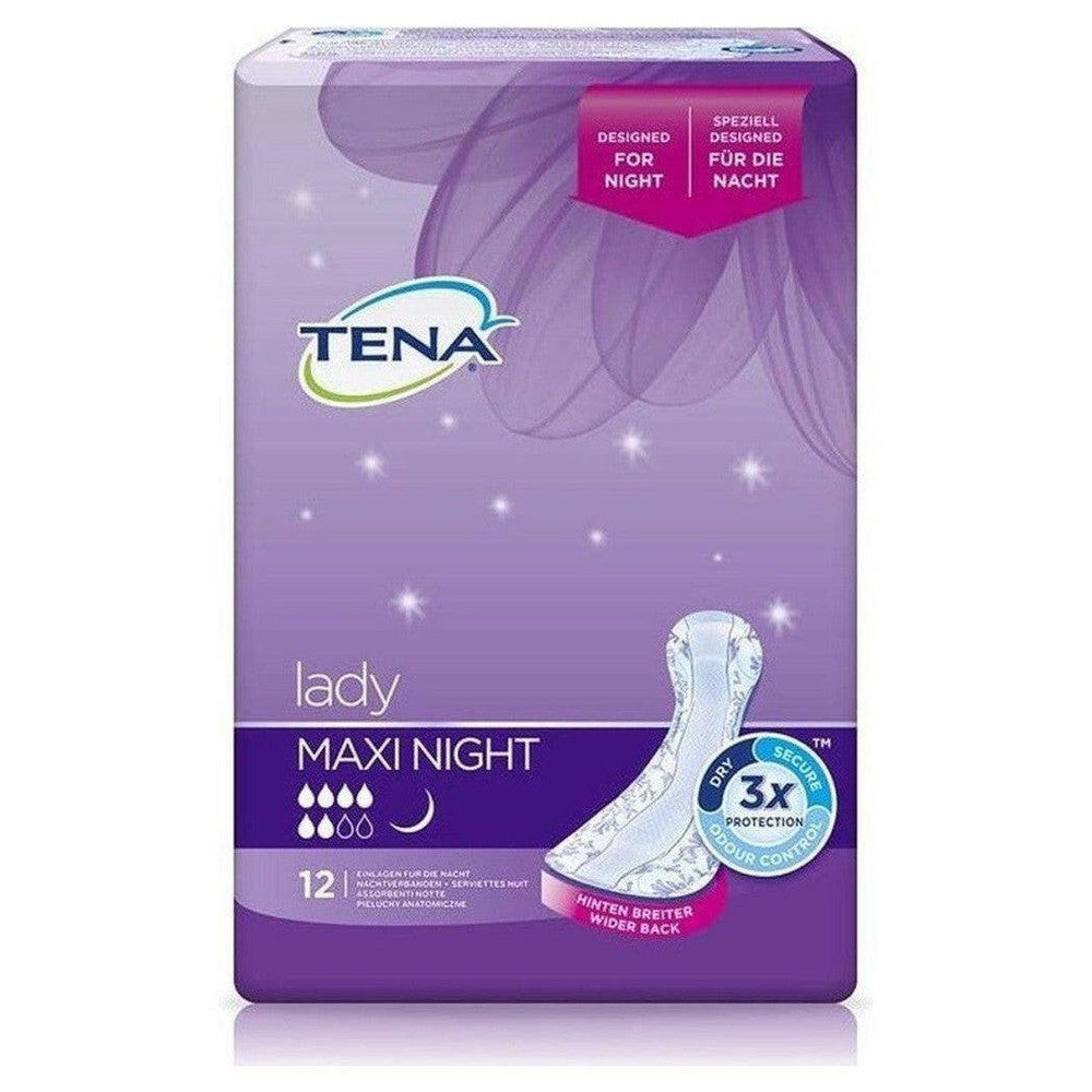 Verpakking Tena Discreet Maxi Night van 12 stuks speciaal ontworpen voor de nacht