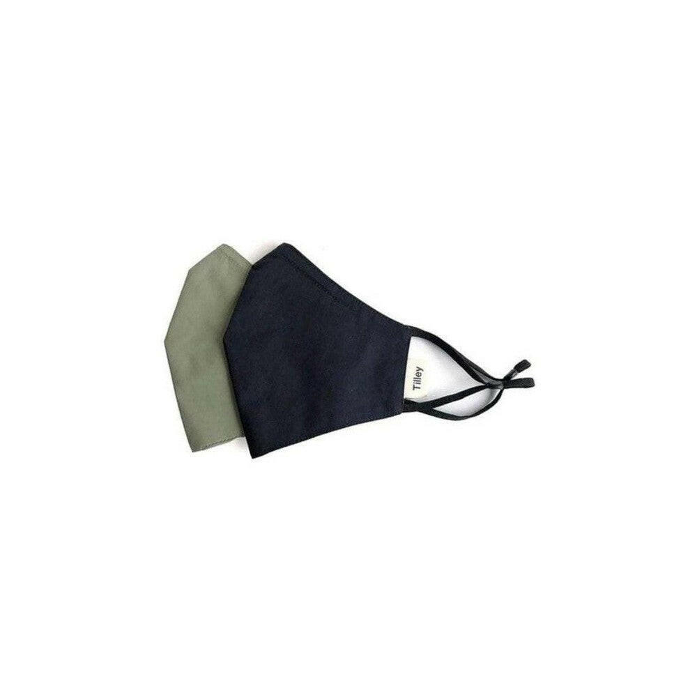 Tilley 2-pack herbruikbare mondmaskers zwart en khaki van geweven katoen