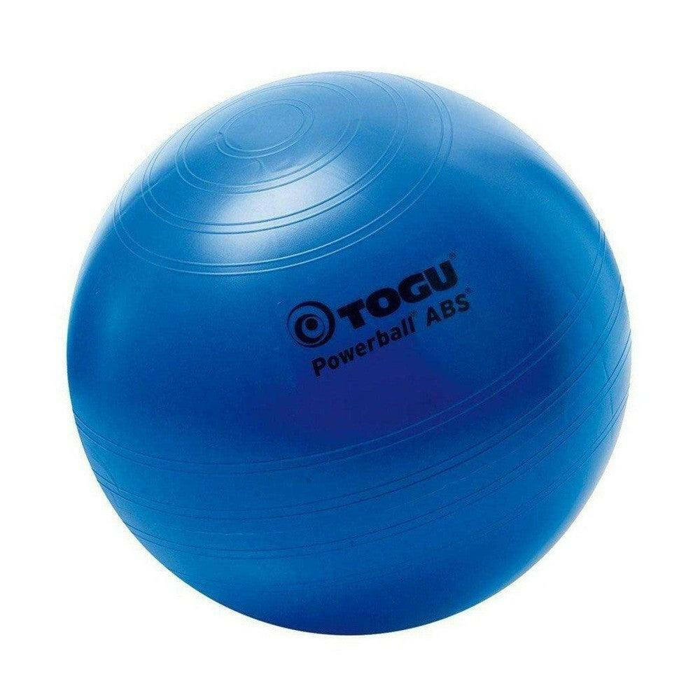Helderblauwe Togu Powerball ABS fitnessbal met ribbels en logo