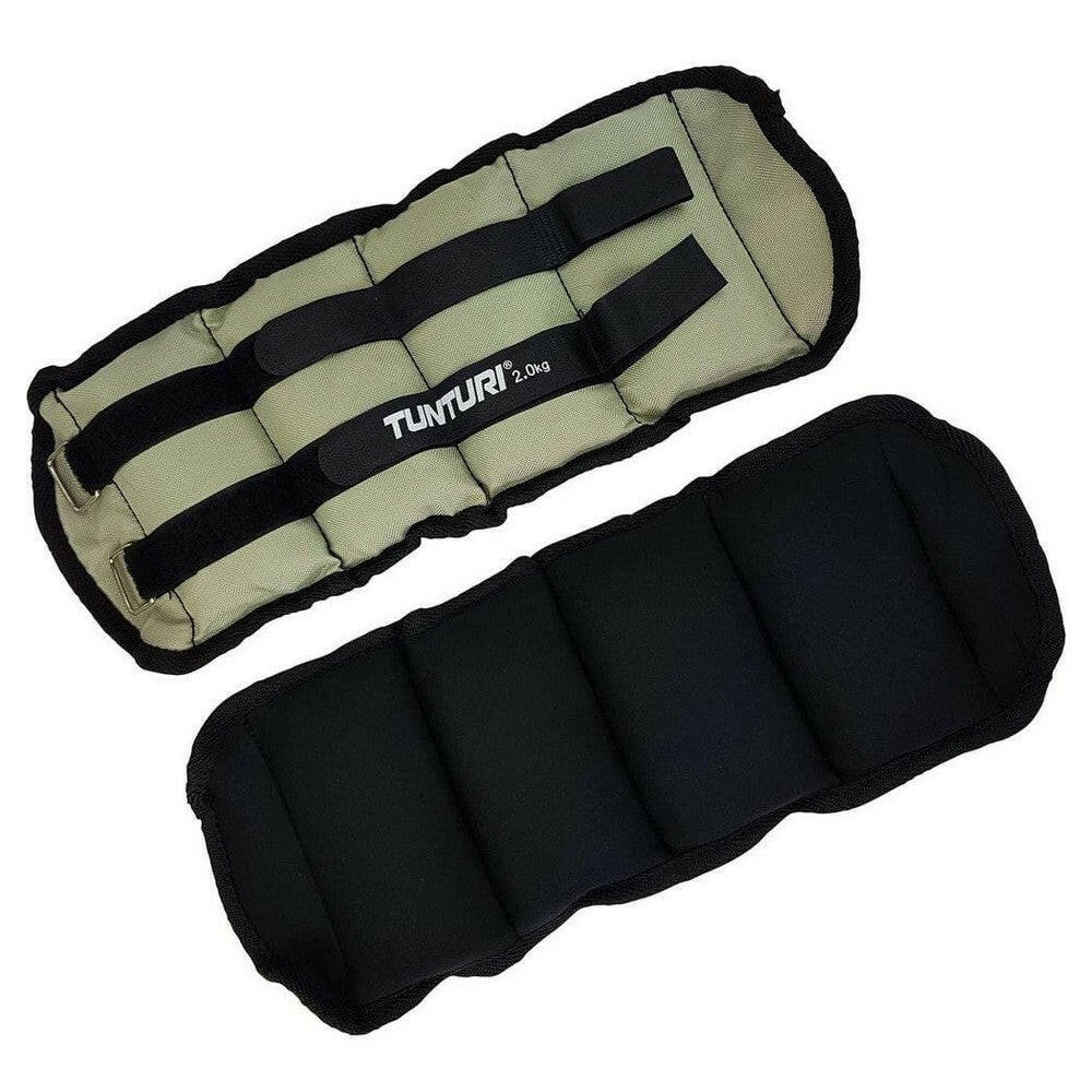 Tunturi gewichtsmanchetten set lichtgroen en zwart, 2.0kg pols- en enkelgewicht met klittenband