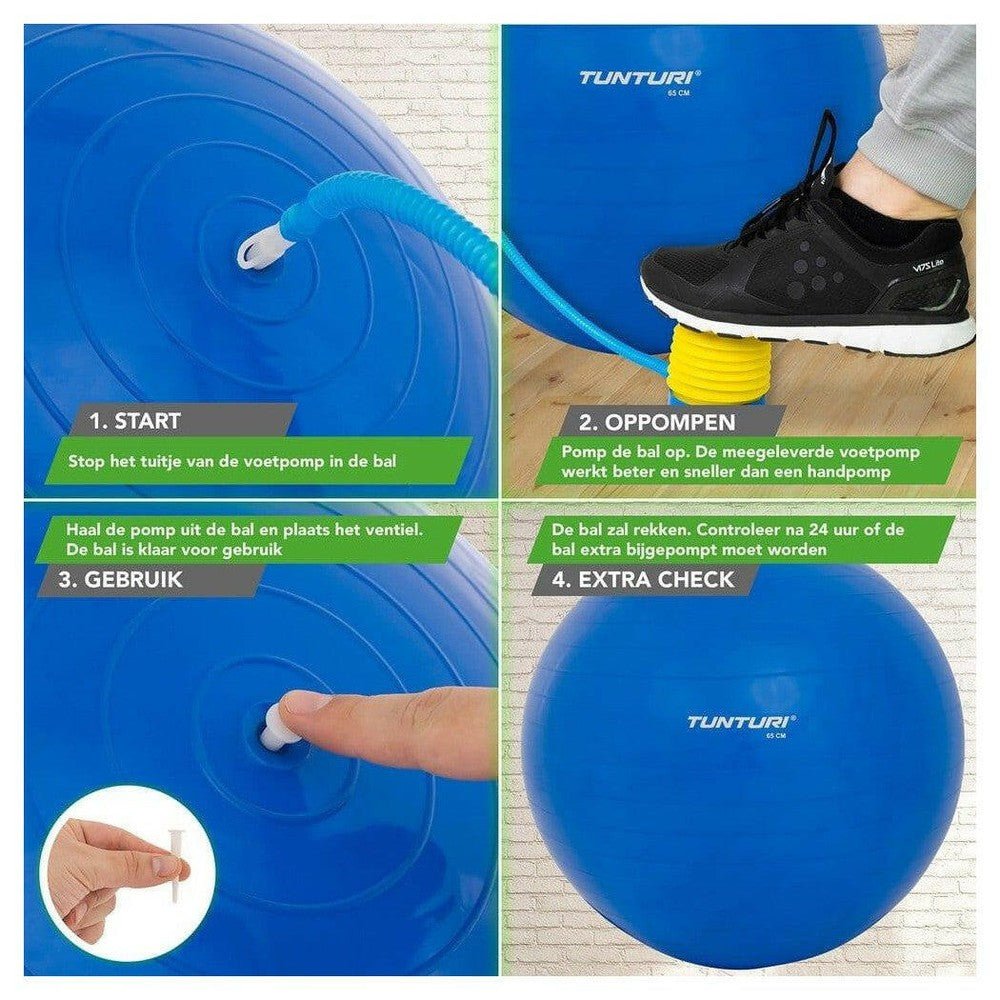 Instructies voor opblazen Tunturi fitnessbal 65 cm met pomp