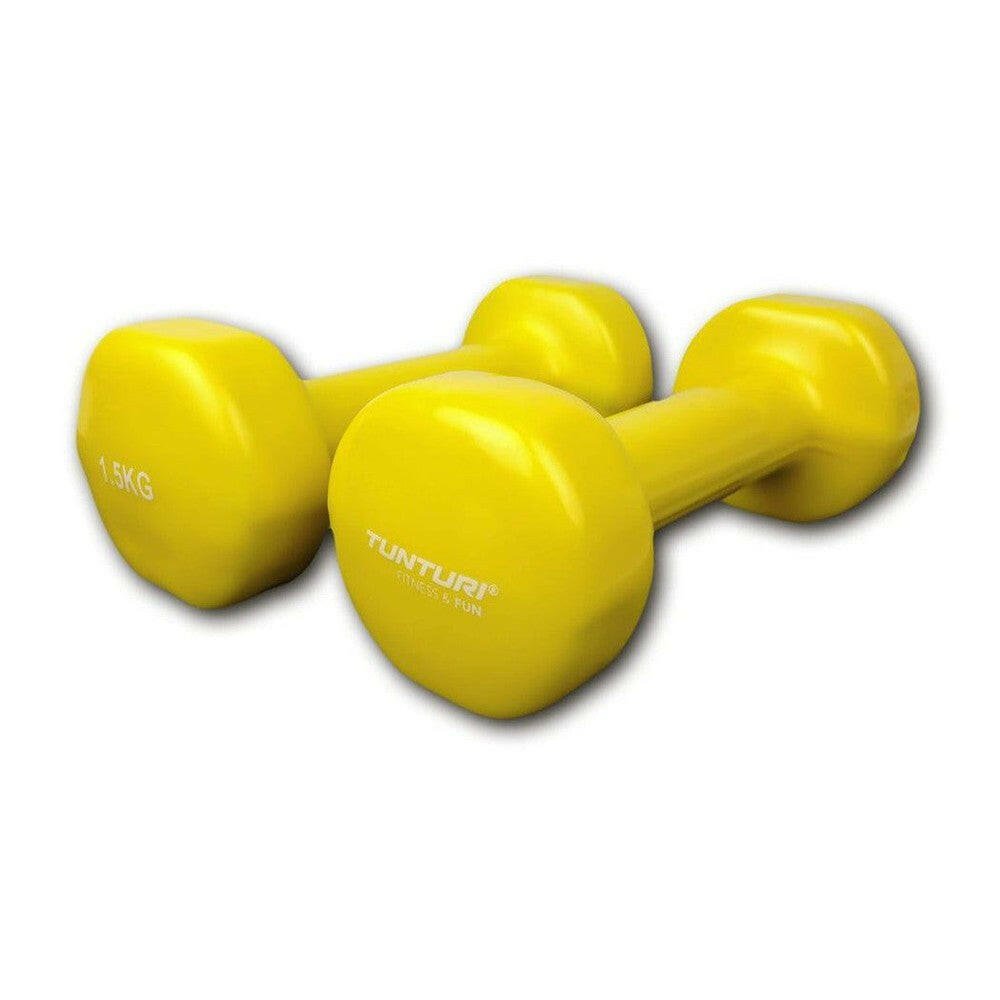 Gele Tunturi vinyl dumbbells set van 1,5kg voor krachttraining