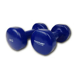 Blauwe Tunturi vinyl dumbbells set van 4kg met chroom kern