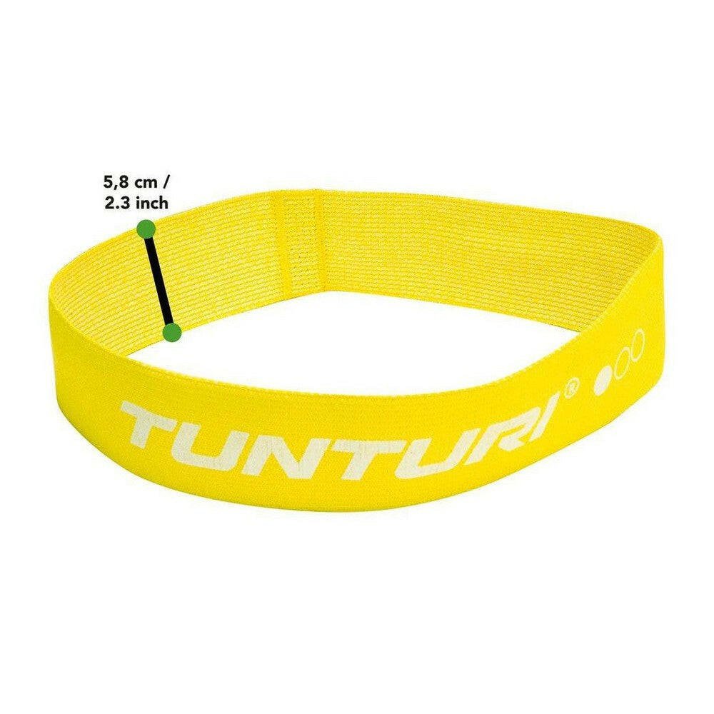 Gele Tunturi textiel weerstandsband breedte 5,8 cm op witte achtergrond