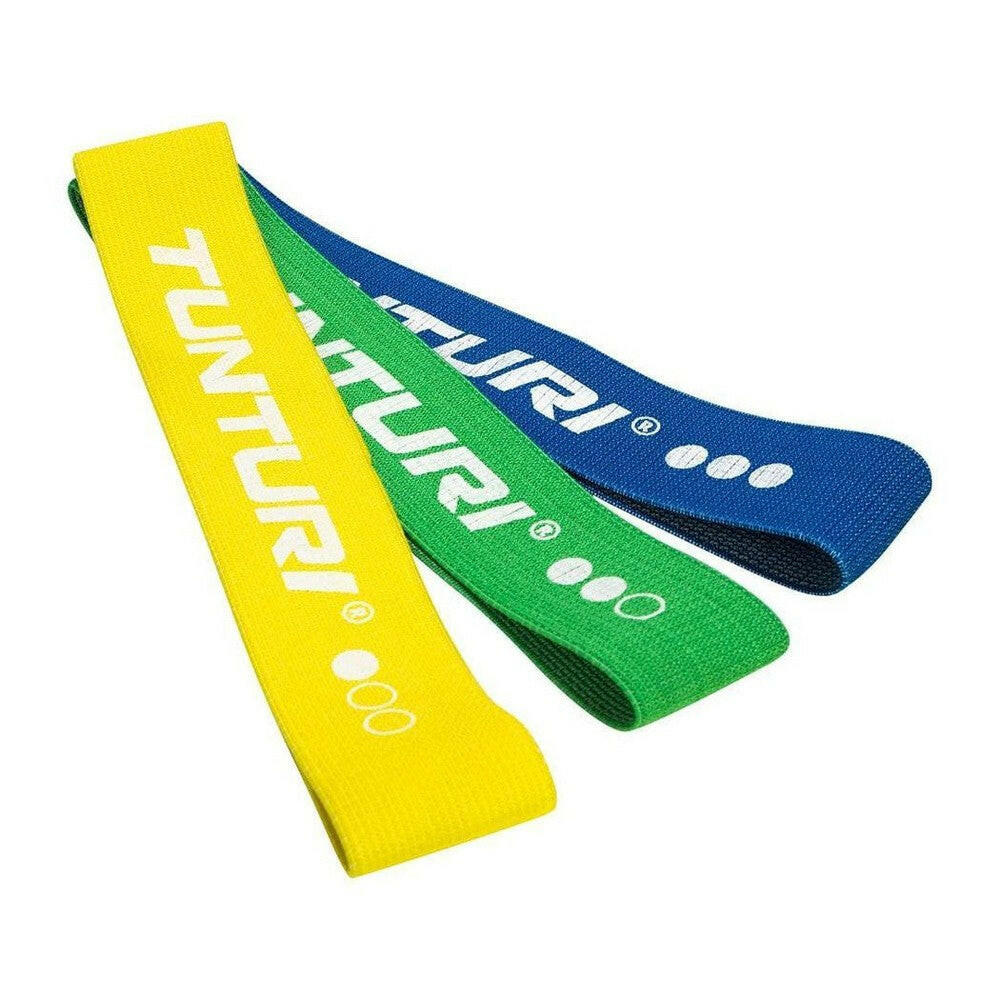 Set van 3 Tunturi textiel weerstandsbanden geel groen blauw geweven stof