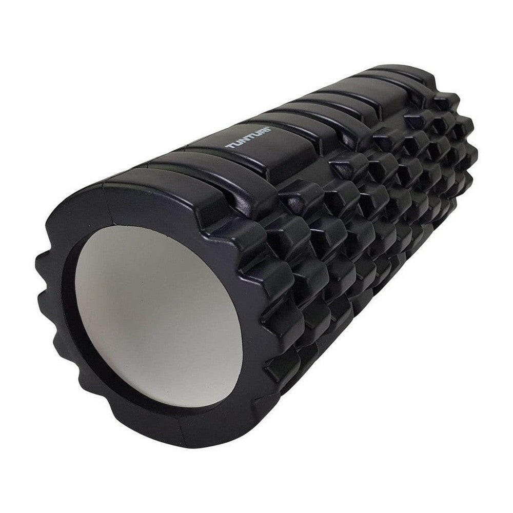 Schuine hoek zwarte Tunturi Yoga Grid foamroller met geribbelde textuur